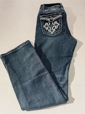 Westfield Eagle Blue Denim Boot Cut Jeans Distressed Look  Embellished   SIZE 7